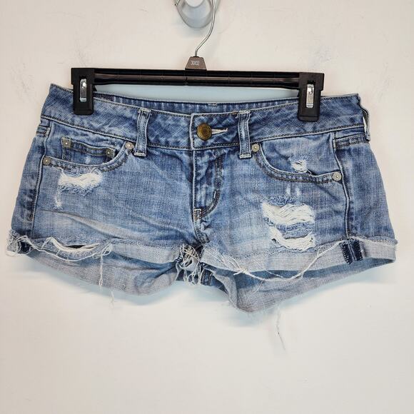 American Eagle Low Waist Cutoff Micro Denim Shorts Size 2 Distressed Ripped Y2K - Picture 1 of 11
